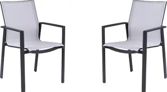 Vente-Unique Juego de 2 sillones de jard&iacute;n apilables de aluminio y textileno - Gris claro y negro - VALERA