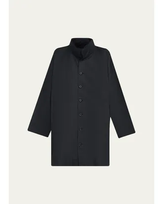 Eskandar Smaller Front Larger Back High Neck Raincoat With Button Away Hood - Long Plus Length