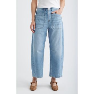 Spanx Lightweight High Waist Barrel Leg Jeans in Seaside Blue at Nordstrom, Size Small