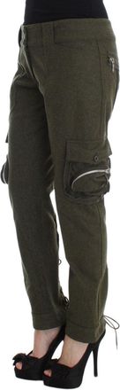 Ermanno Scervino Womens Green Wool Blend Loose Fit Cargo Pants Cotton