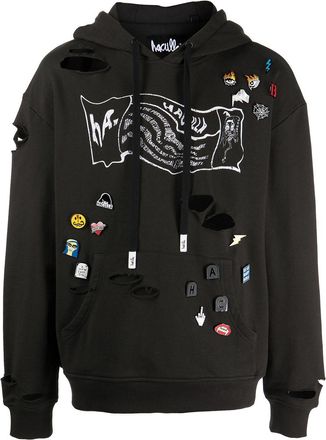 Haculla distressed pin-detailed hoodie - men - Cotton - S - Black