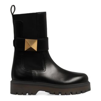 Valentino Garavani Chelsea Boots, female, Black, 8 UK, One Stud Leather Chelsea Boots