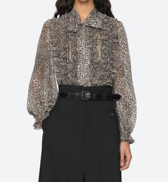 Sea New York Charlize Print Long Sleeve Bow Top In Cream
