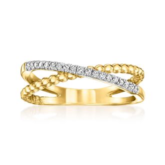 Ross-Simons Diamond Crisscross Beaded Ring in 18kt Gold Over Sterling