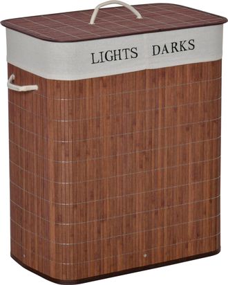 HOMCOM 2 Section Collapsible Laundry Hamper Lid Removable Lining - Brown | TJ Hughes