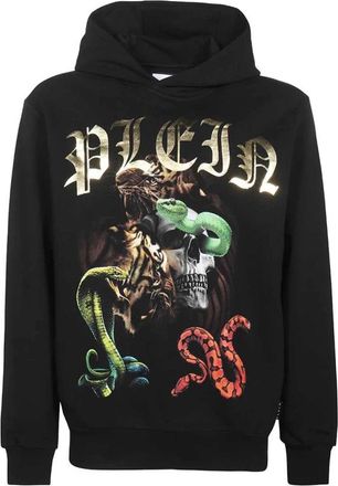 Philipp Plein Maxi Print Katoenen Hoodie - Heren - Hoodies - Zwart - 2XL - Katoen - Hoodies & sweatvesten