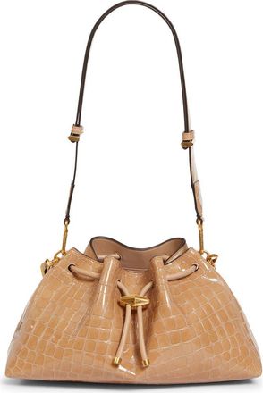 Jimmy Choo London Cinch M Croc Embossed Patent Leather Bucket Bag in Chai/Gold at Nordstrom