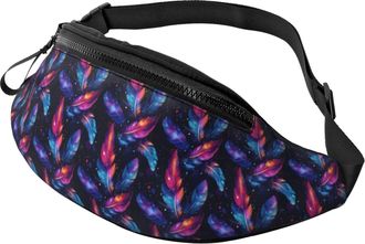 Generic Colorful Feathers Print Waist Bag Bum Bag Fashion Bumbags For Workout Outdoors Marathon 14X35Cm