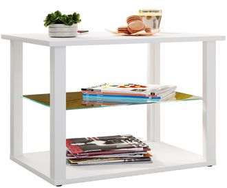 VCM Mesa Lateral De Madera Vcm Con Vidrio De Seguridad Esg Mesa De Centro Simple Dimensiones Aprox. Al. 45 X An. 65 X P. 45 Cm Mesa De Sal&oacute;n Mesa De Centr