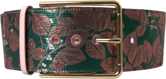 Dolce & Gabbana Womens Multicolor Floral Jacquard Lurex Gold Buckle Belt Polyester