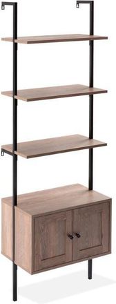 Happimess Tulare 72.05 MidCentury Industrial 4-Shelf Wood Wall-Mounted Open Ladder Bookcase with Cabinet and Metal Frame in Brown/black at Nordstrom
