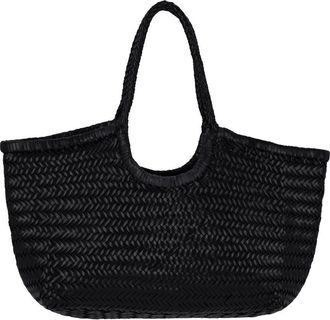 Dragon Diffusion Large Black Woven Leather Shoulder Bag with Dual Handles