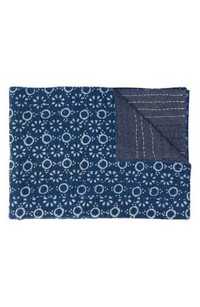 Taj Vintage Cotton Kantha Throw Blanket in Navy Circle at Nordstrom Rack