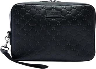 Gucci Pre-owned Embossed Leather Clutch - Heren - Vintage Clutch - Zwart - ONE Size - Leer - Vintage