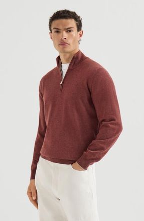 Brunello Cucinelli Cashmere sweater with half zip in Burgundy at Nordstrom, Size 50 It
