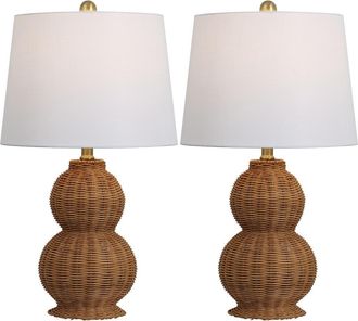 Jonathan Y Designs Millie 23 Modern Coastal Woven Rattan Gourd LED Table Lamp in Dark Brown at Nordstrom