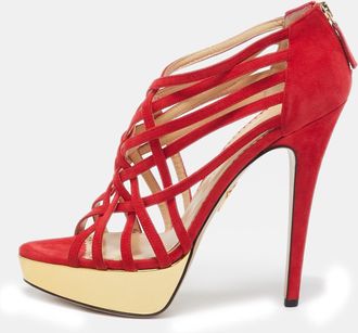 Charlotte Olympia Red Suede Strappy Platform Sandals