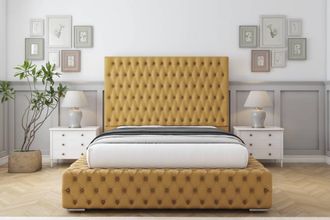 Sloomy Ambassador Plush Frame-Mattress - 50 Upholstered Headboard in Mustard | Size: King