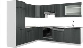 Vicco Cocina Esquinera Fame-line, Antracita Casa De Campo/blanco, 227 X 287 Cm, Et M&aacute;rmol