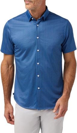 Mizzen+Main Halyard Trim Fit Short Sleeve Performance Button-Up Shirt in Cobalt Tonal Woven Tile at Nordstrom, Size Xx-Large