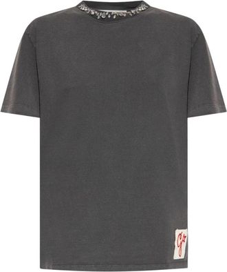 Golden Goose T-shirt met cabochon kristallen - Dames - T-shirts - Grijs - M - Katoen - Tops