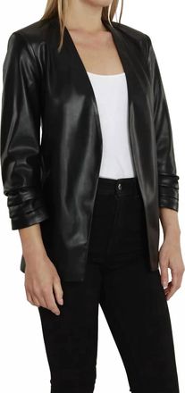 Dolce Cabo Faux Leather Ruched Sleeve Blazer In Black