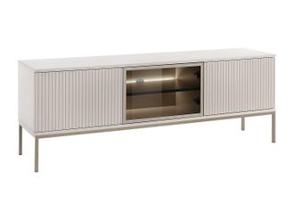 Vente-Unique Mueble de TV 3 puertas con LEDs en MDF y vidrio ahumado - Beige y negro - OVILA