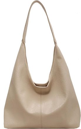 Generic Women Leather Shoulder Bag Versatile Soft Underarm Bag Casual Hobo Bag and Clutch 2pcs Shoulder Bag and Handbag Set Commuting Bag (Beige)