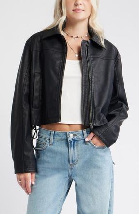 BP. Side Tie Faux Leather Moto Jacket in Black at Nordstrom, Size Medium