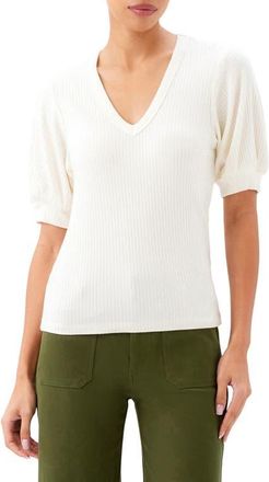 Karen Kane Puff Sleeve Rib V-Neck Top in Cream at Nordstrom, Size X-Large