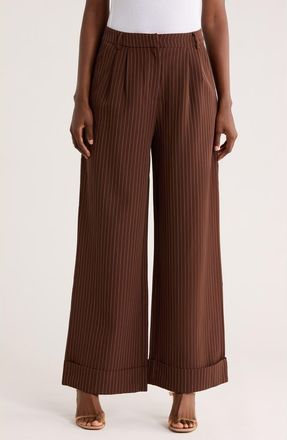 Area Stars Quinn Pinstripe Cuffed Wide Leg Pants in Brown Pinstripe at Nordstrom Rack, Size X-Small