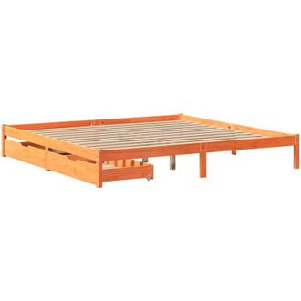 vidaXL Cama Sin Colch&oacute;n Madera Maciza De Pino Marr&oacute;n Cera 200x200 Cm Vidaxl