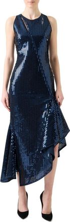 Akris Sequin Chiffon Asymmetric Dress in Navy at Nordstrom, Size 10