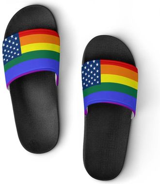 Generic Rainbow U.S. Flag Unisex Beach Slippers & Pool Slides Anti-Slip House Shoes for Home Outdoor