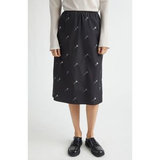 Rier Floral Embroidered Poplin Skirt in Black Flowers Popeline at Nordstrom, Size X-Small