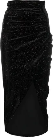Patrizia Pepe gathered glitter asymmetric skirt - women - Elastane/Polyester - 0 - Black