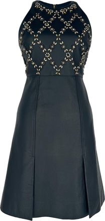 Erdem Erdem Crystal Floral Hudson Sleeveless Dress in Navy Leather Wool