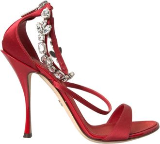 Dolce & Gabbana Kristal Enkelband Rode Sandalen - Dames - Sandalen met hakken - Rood - 35 EU - Schoenen