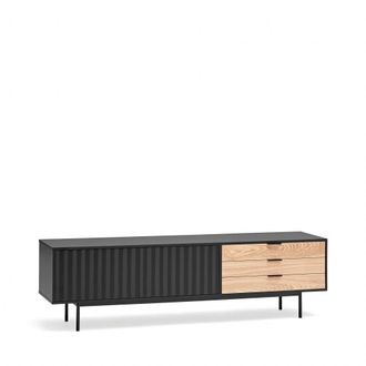 Teulat Mueble de tv 2 puertas 3 cajones negro y roble