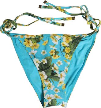 Dolce & Gabbana Floral Print Nylon Bikini Bottom - Blue