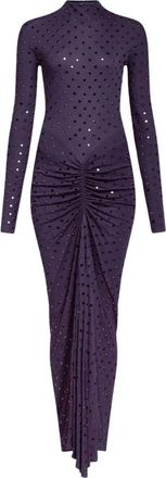 Alaia Draped Fluid Strass Jersey Dress - Dames - Avondkleed - Paars - M - Leer - Kleedjes