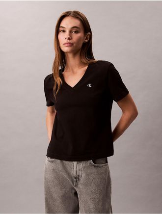 Calvin Klein Jeans Calvin Klein Womens Monogram V-Neck T-Shirt - Black - S
