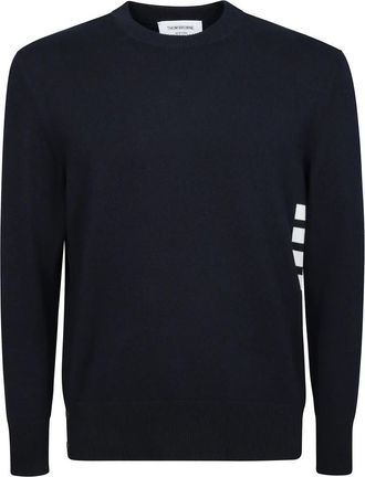 Thom Browne Klassiek katoenen overhemd met grosgrain details - Heren - Ronde hals truien - Blauw - M - Katoen - Truien & Vesten