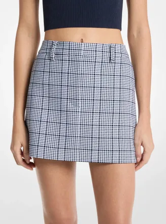 Michael Kors Plaid Stretch Crepe Trouser Mini Skirt