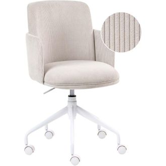 Beliani Office Chair Light Beige Corduroy Upholstery Swivel Side Occassional Chair Seat Height Adjustment DRYDEN