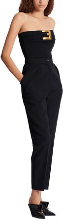 Balmain Crepe bustier bodysuit with belt detail in Black at Nordstrom, Size 36 Eu