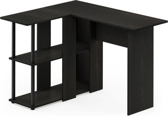 Furinno Abbott L-Shape Desk with Bookshelf, Espresso/Black, 17092EX/BK