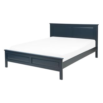 Beliani Beliani - Cama Doble De Madera Azul Oscuro Con Somier Cabecero Alto 140 X 200 Cm Dise&ntilde;o Escandinavo Minimalista Olivet