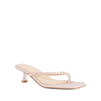 Dune London Womens Ladies Mexicos - Embellished Kitten Heel Toe Post Sandals - Rose Gold Fabric - Size UK 6