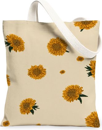 Generic Floral Canvas Tote Bags, Elegant Flower Pattern Reusable Grocery Bags, Vintage Lightweight Washable Shoulder Strap Canvas F, Beige, 13x15 Inch